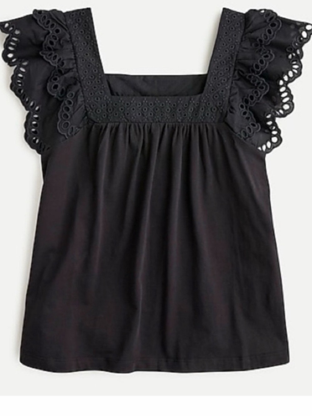 NWT J Crew Square Neck Eyelet Flutter Sleeve Top Black Size XS